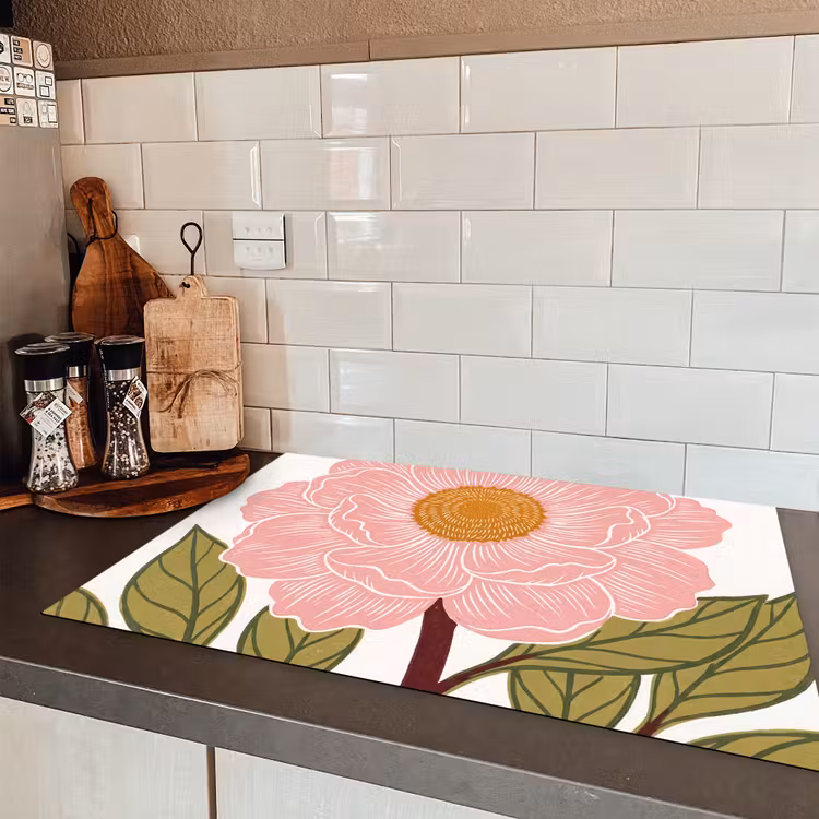 Induction Hob Cover - Flowers - Pink - Illustration - Bloemen - Roze - Illustratie Inductie beschermer vinyl 3mm klein