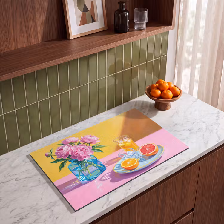 Induction Hob Cover - Flowers - Pink - Modern - Bloemen - Roze - Modern Inductie beschermer vinyl 3mm klein