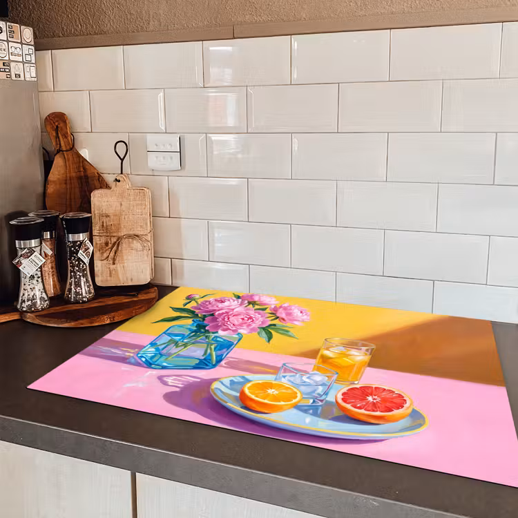 Induction Hob Cover - Flowers - Pink - Modern - Bloemen - Roze - Modern Inductie beschermer vinyl 3mm klein