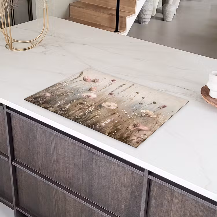 Bloemen - Roze - Modern - Beige Inductie beschermer vinyl 3mm klein -sfeer8