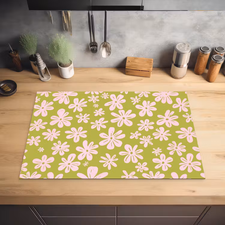 Bloemen - Roze - Getekend - Patroon Inductie beschermer vinyl 3mm klein -sfeer5