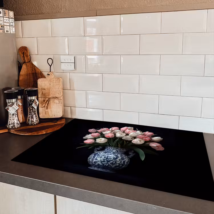 Bloemen - Roze - Tulpen - Vaas Inductie beschermer vinyl 3mm klein -sfeer3
