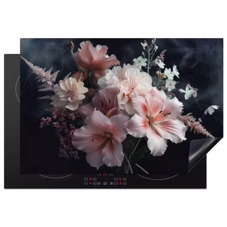 Bloemen - Roze - Damp - Planten Inductie beschermer vinyl 3mm klein -3d