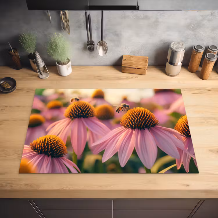 Bloemen - Paars - Bijen Inductie beschermer vinyl 3mm klein -sfeer5