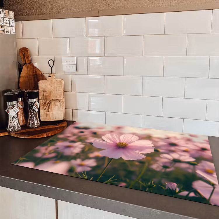 Bloemen - Paars - Wazig Inductie beschermer vinyl 3mm klein -sfeer3