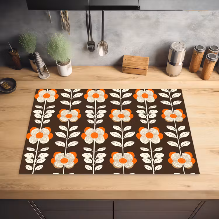 Bloemen - Retro - Bruin Inductie beschermer vinyl 3mm klein 276 -sfeer5