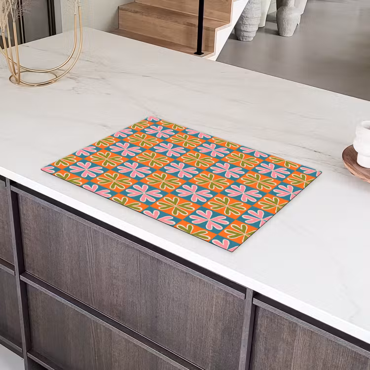 Bloemen - Retro - Patroon - Kleurrijk Inductie beschermer vinyl 3mm klein 276 -sfeer8