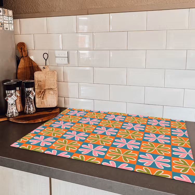 Bloemen - Retro - Patroon - Kleurrijk Inductie beschermer vinyl 3mm klein 276 -sfeer3