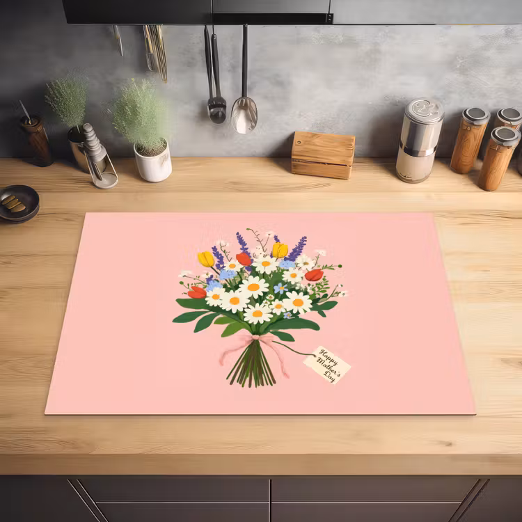 Bloemen - Lint - Kaartje Inductie beschermer vinyl 3mm klein -sfeer5