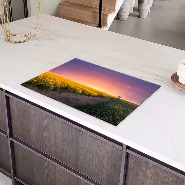 Bloemen - Weg - Lucht - Geel - Paars - Zonsondergang - Natuur Inductie beschermer vinyl 3mm klein -sfeer8
