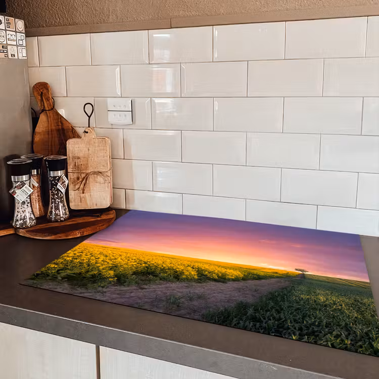 Bloemen - Weg - Lucht - Geel - Paars - Zonsondergang - Natuur Inductie beschermer vinyl 3mm klein -sfeer3