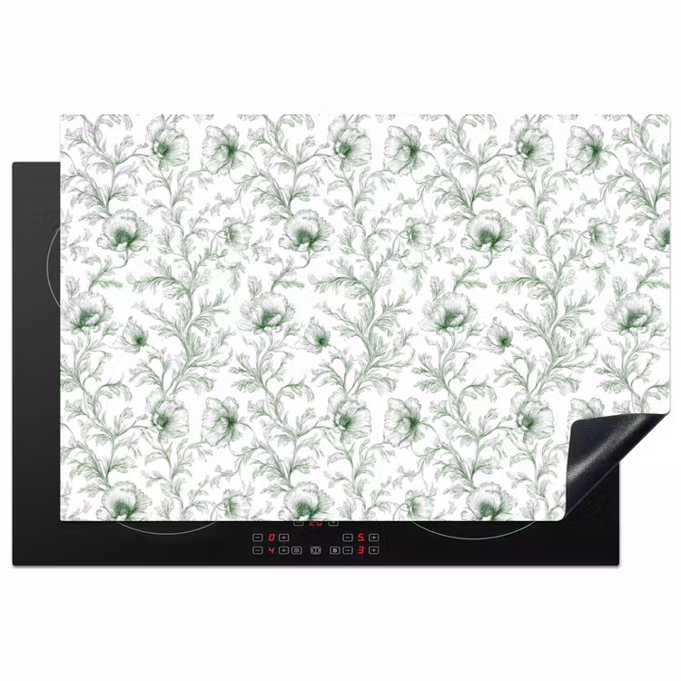 Bloemen - Getekend - Groen Inductie beschermer vinyl 3mm klein 276 -3d