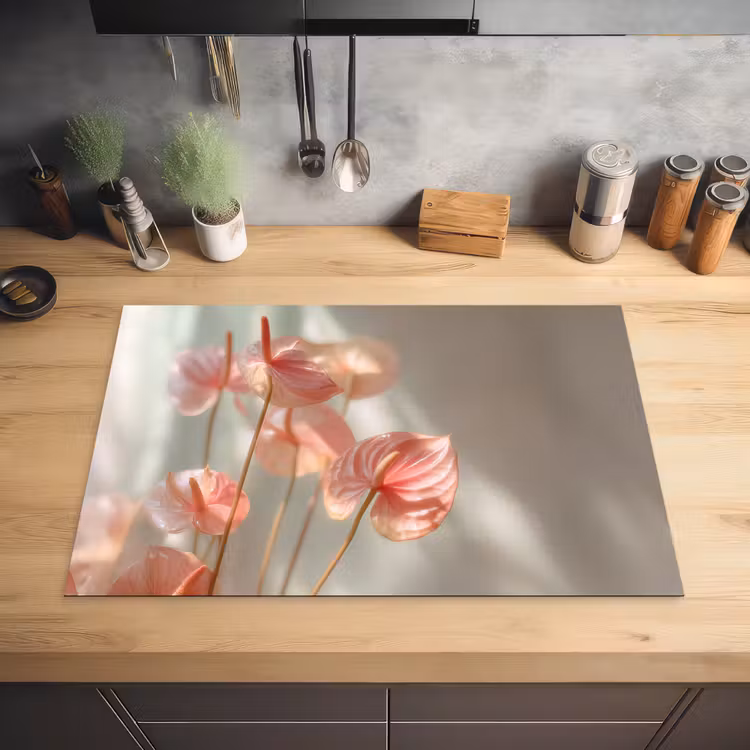 Bloemen - Stelen - Roze - Schaduw Inductie beschermer vinyl 3mm klein -sfeer5