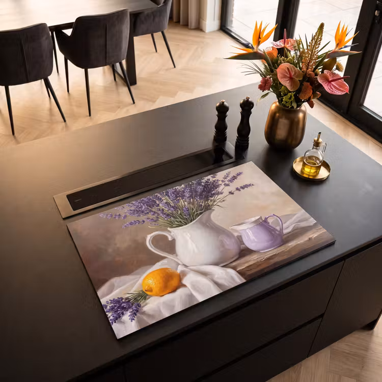 Induction Hob Cover - Flowers - Still Life - Purple - Bloemen - Stilleven - Paars Inductie beschermer vinyl 3mm klein