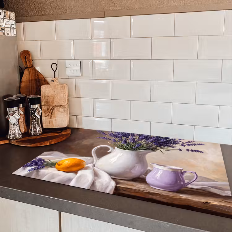 Induction Hob Cover - Flowers - Still Life - Purple - Bloemen - Stilleven - Paars Inductie beschermer vinyl 3mm klein