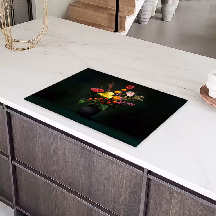 Bloemen - Vaas - Zwart Inductie beschermer vinyl 3mm klein -sfeer8