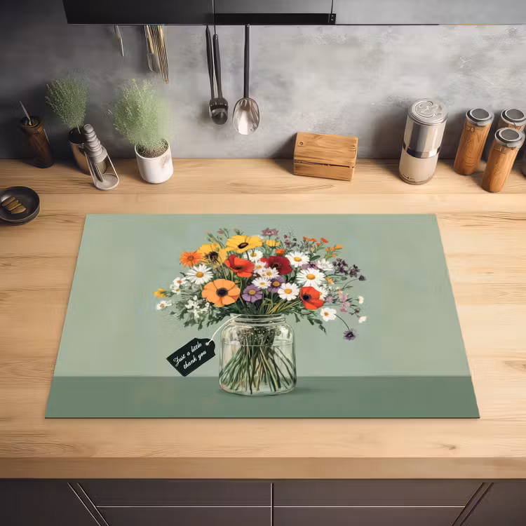 Bloemen - Vaas - Kaartje Inductie beschermer vinyl 3mm klein -sfeer5