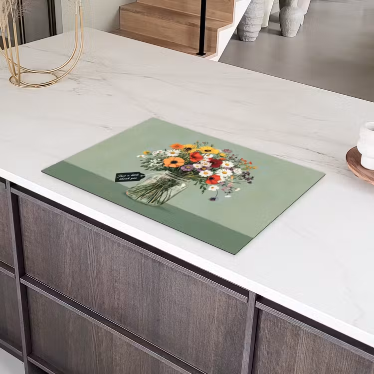 Bloemen - Vaas - Kaartje Inductie beschermer vinyl 3mm klein -sfeer8