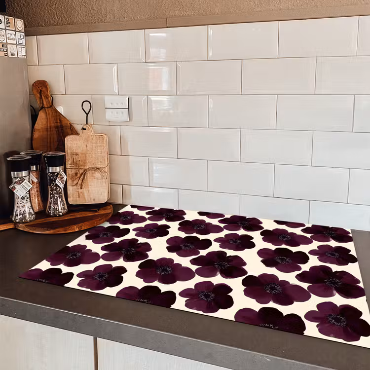 Bloemen - Aquarel - Paars Inductie beschermer vinyl 3mm klein 276 -sfeer3