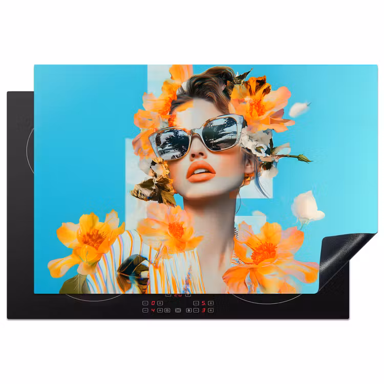 Bloemen - Vrouw - Zonnebril - Blauw Inductie beschermer vinyl 3mm klein -3d