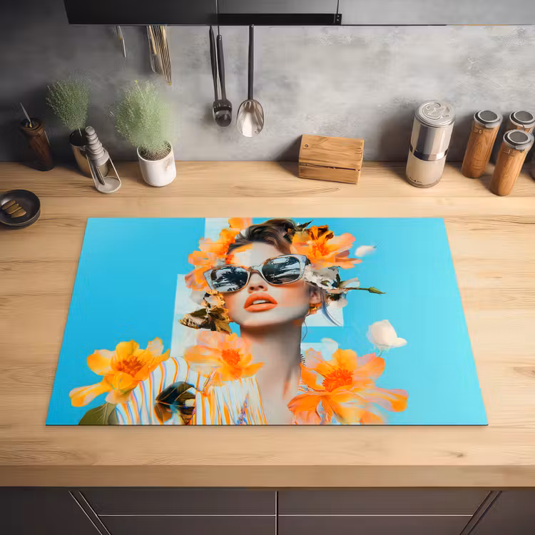 Bloemen - Vrouw - Zonnebril - Blauw Inductie beschermer vinyl 3mm klein -sfeer5