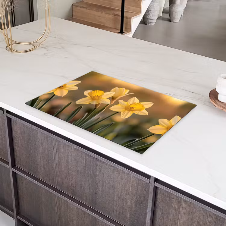 Bloemen - Geel - Wazig Inductie beschermer vinyl 3mm klein -sfeer8