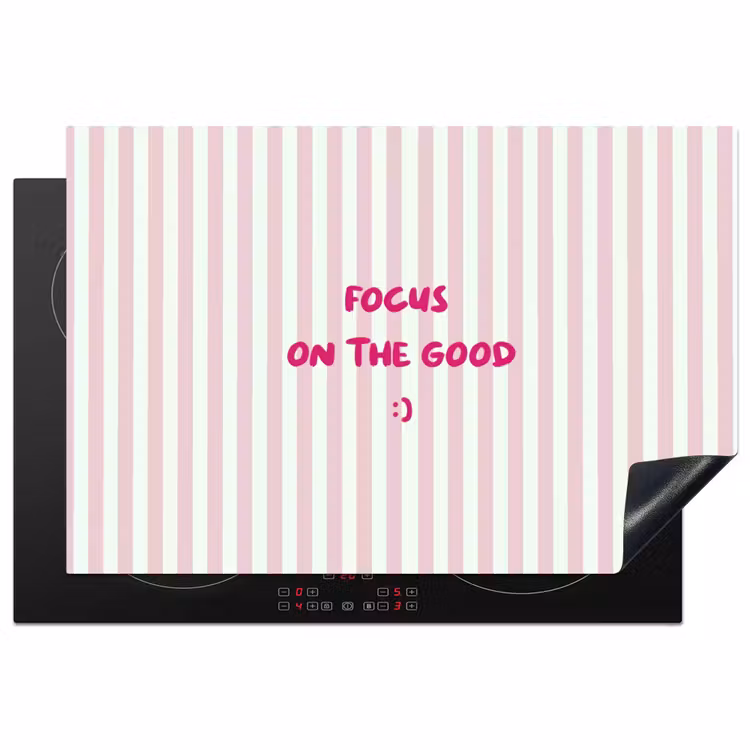 Focus on the good - Strepen - Roze - Smiley Inductie beschermer vinyl 3mm klein -3d