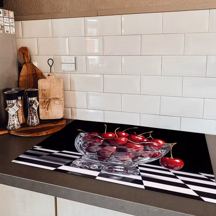 Induction Hob Cover - Food - Cherries - Red - Eten - Kersen - Rood Inductie beschermer vinyl 3mm klein