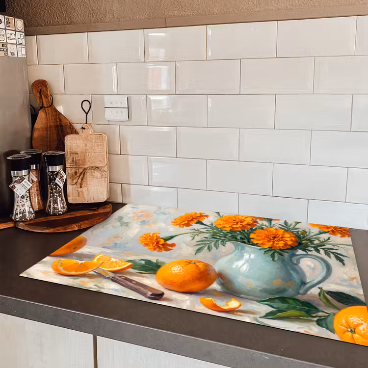 Induction Hob Cover - Food - Orange - Art - Eten - Oranje - Kunst Inductie beschermer vinyl 3mm klein