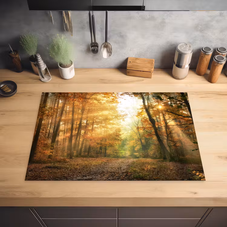 Bos - Herfst - Zon - Landschap - Natuur - Bomen - Bladeren Inductie beschermer vinyl 3mm middel -sfeer5