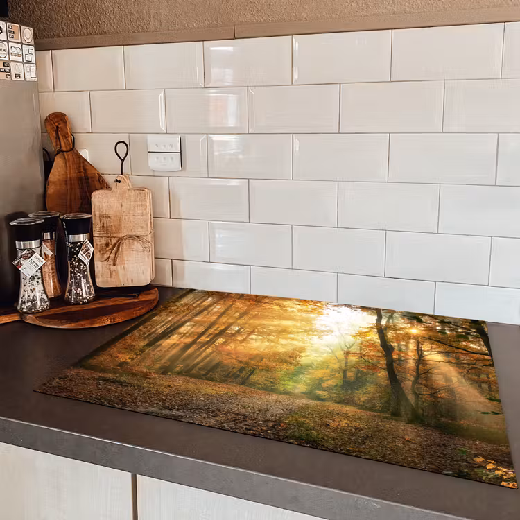 Bos - Herfst - Zon - Landschap - Natuur - Bomen - Bladeren Inductie beschermer vinyl 3mm middel -sfeer3