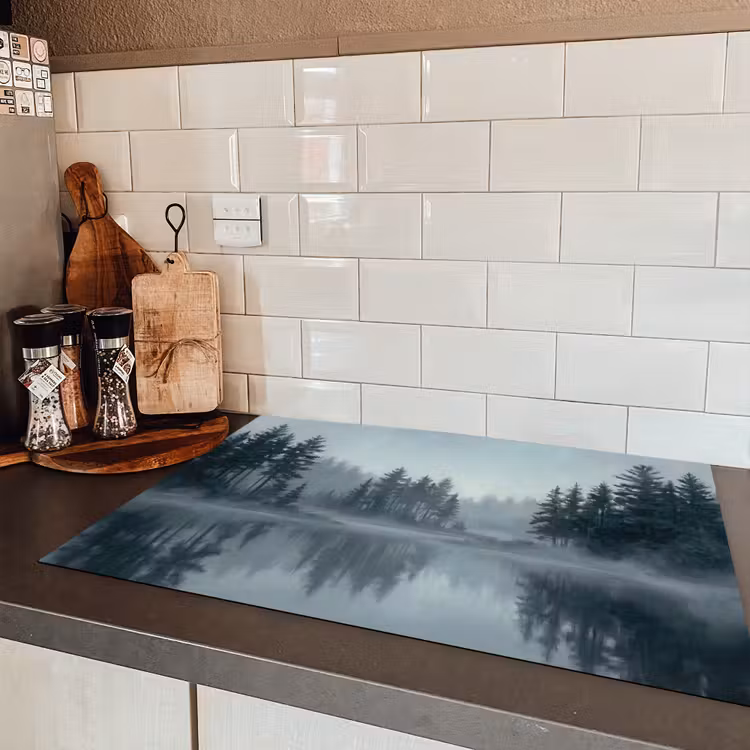 Bos - Meer - Mist - Natuur - Grijs Inductie beschermer vinyl 3mm klein -sfeer3
