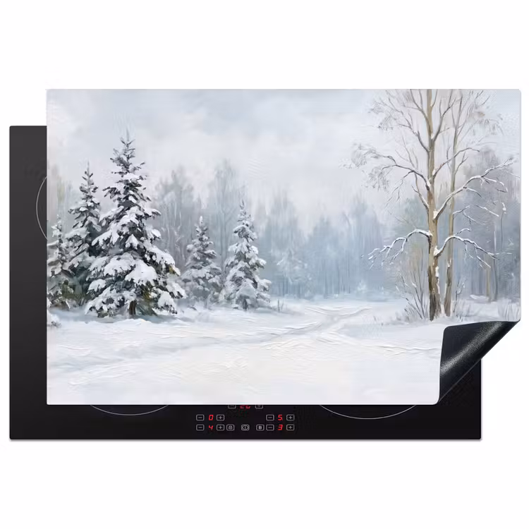 Bospad - Dennen - Sneeuw - Winter - Rustgevend Inductie beschermer vinyl 3mm klein -3d