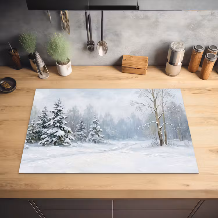 Bospad - Dennen - Sneeuw - Winter - Rustgevend Inductie beschermer vinyl 3mm klein -sfeer5
