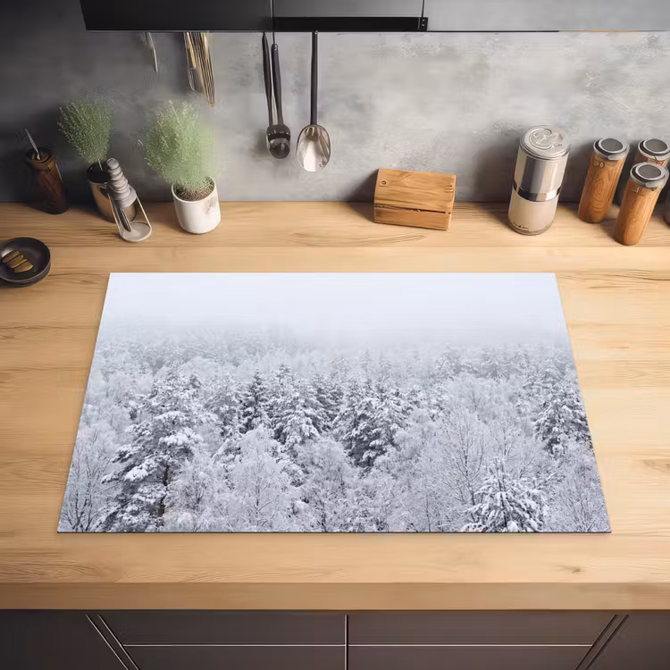 Bos - Sneeuw - Winter - Natuur - Wit Inductie beschermer vinyl 3mm klein -sfeer5