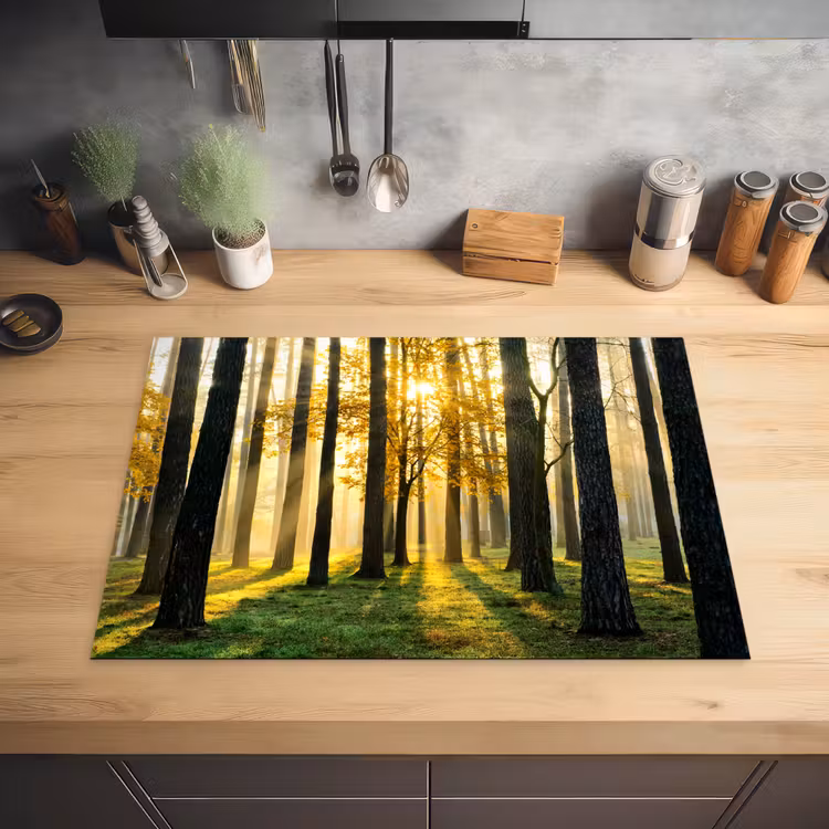 Bos - Zon - Bomen - Gras - Landschap  - Natuur Inductie beschermer vinyl 3mm middel -sfeer5