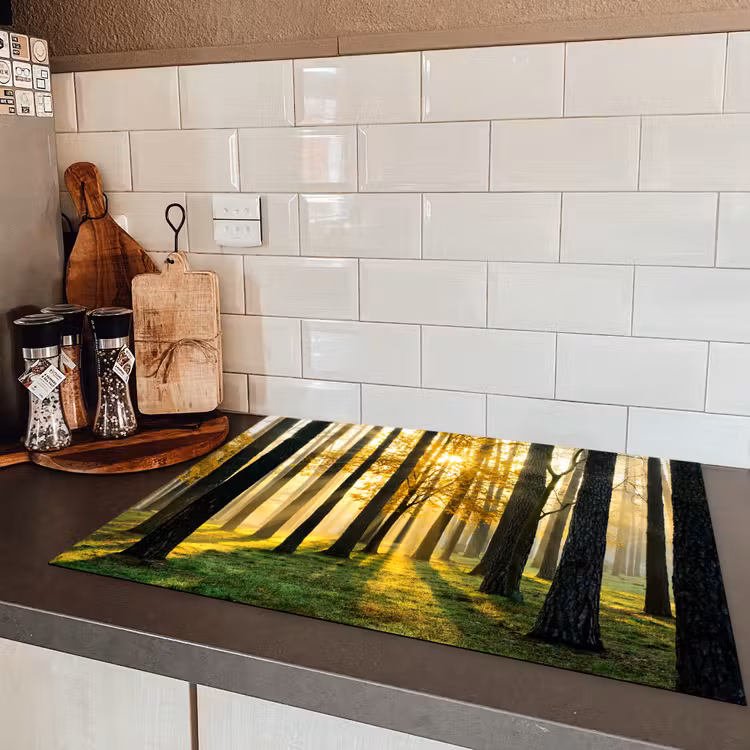 Bos - Zon - Bomen - Gras - Landschap  - Natuur Inductie beschermer vinyl 3mm middel -sfeer3