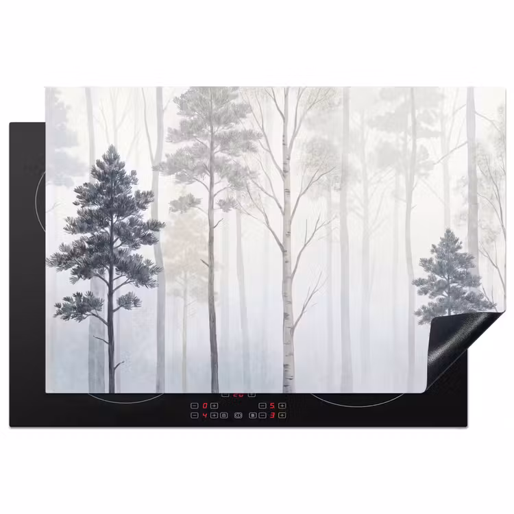 Bos - Bomen - Mist - Natuur - Illustratie - Grijs Inductie beschermer vinyl 3mm klein -3d