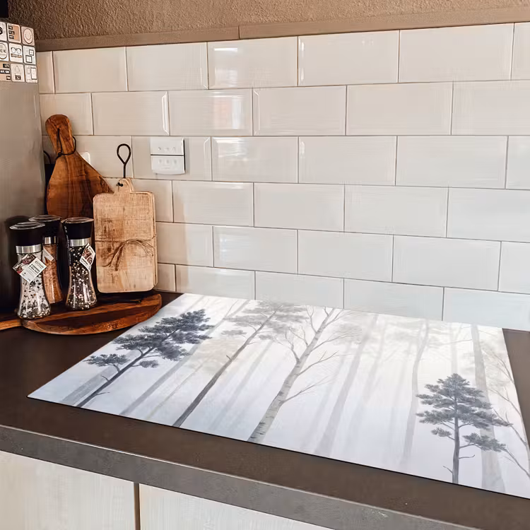 Bos - Bomen - Mist - Natuur - Illustratie - Grijs Inductie beschermer vinyl 3mm klein -sfeer3