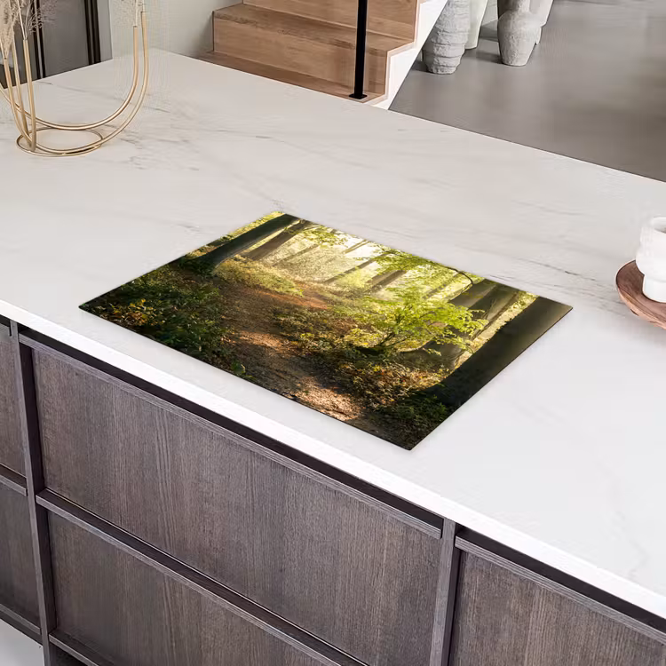 Bos - Bomen - Pad - Zon - Planten - Bladeren - Natuur Inductie beschermer vinyl 3mm middel -sfeer8