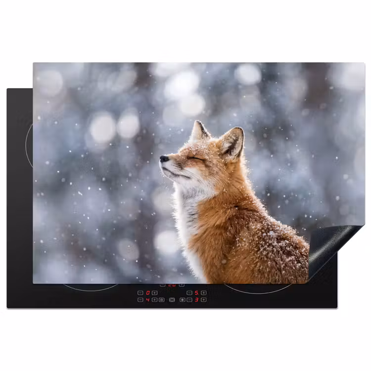 Vos - Sneeuwval - Portret - Winter - Sfeervol Inductie beschermer vinyl 3mm klein -3d