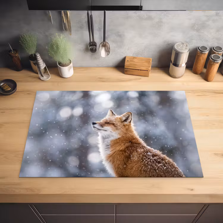 Vos - Sneeuwval - Portret - Winter - Sfeervol Inductie beschermer vinyl 3mm klein -sfeer5