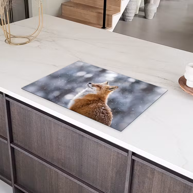 Vos - Sneeuwval - Portret - Winter - Sfeervol Inductie beschermer vinyl 3mm klein -sfeer8