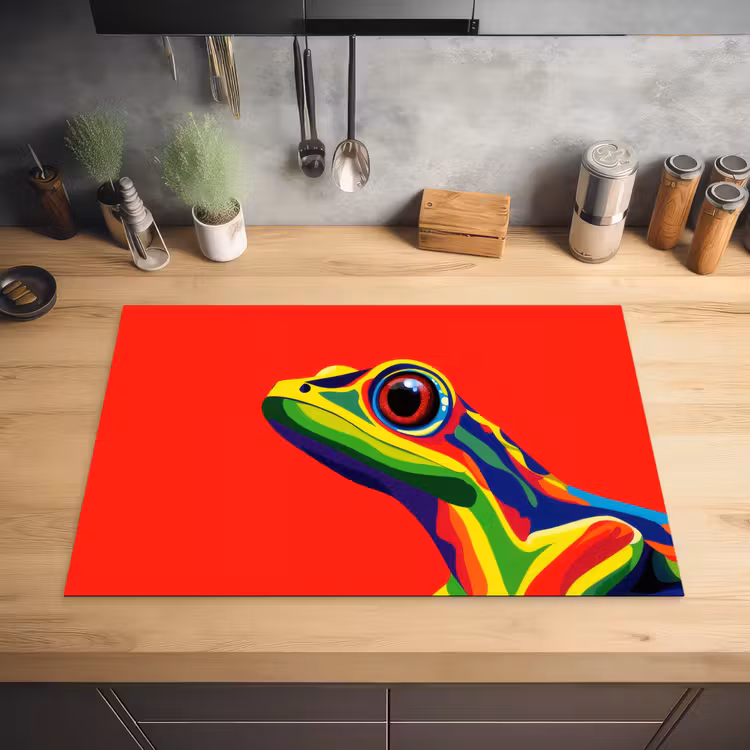 Kikker - Kleurrijk - Strepen - Ogen Inductie beschermer vinyl 3mm klein -sfeer5