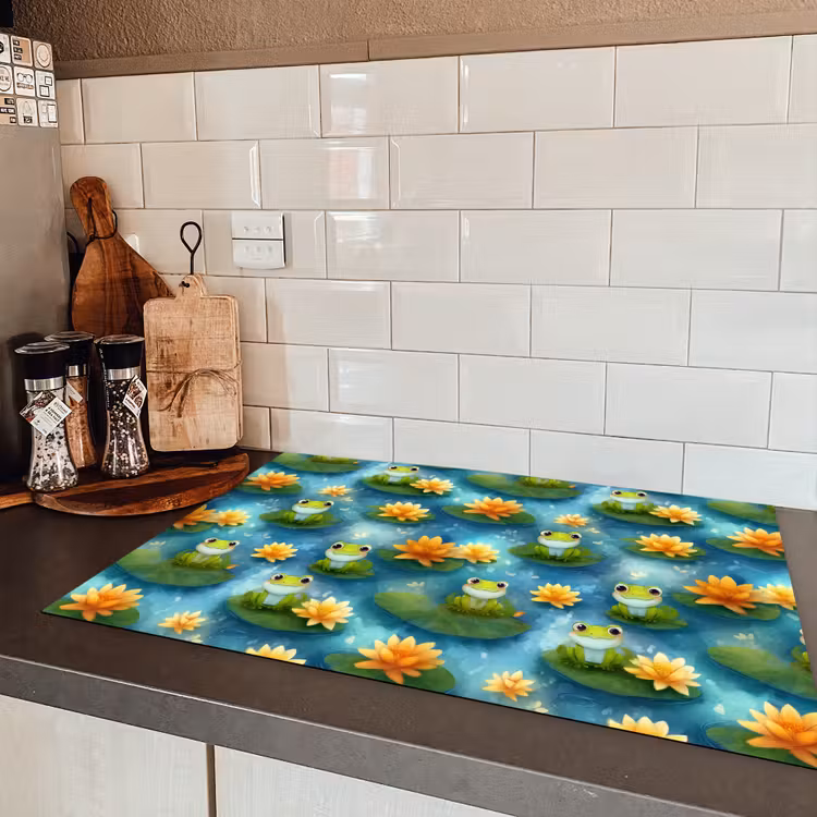 Kikker - Lelies - Groen Inductie beschermer vinyl 3mm klein 276 -sfeer3