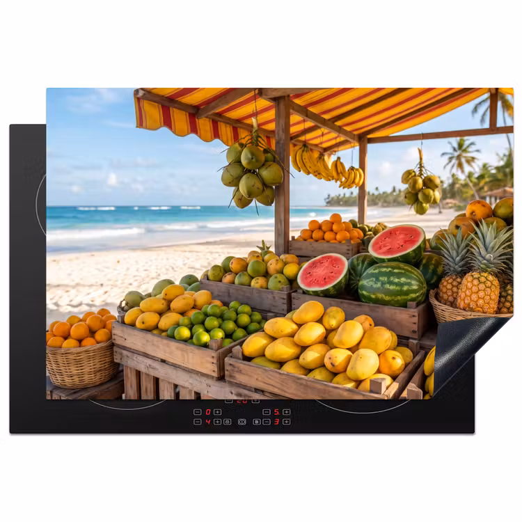 Induction Hob Cover - Fruit - Beach - Tropical - Fruit - Strand - Tropisch Inductie beschermer vinyl 3mm klein