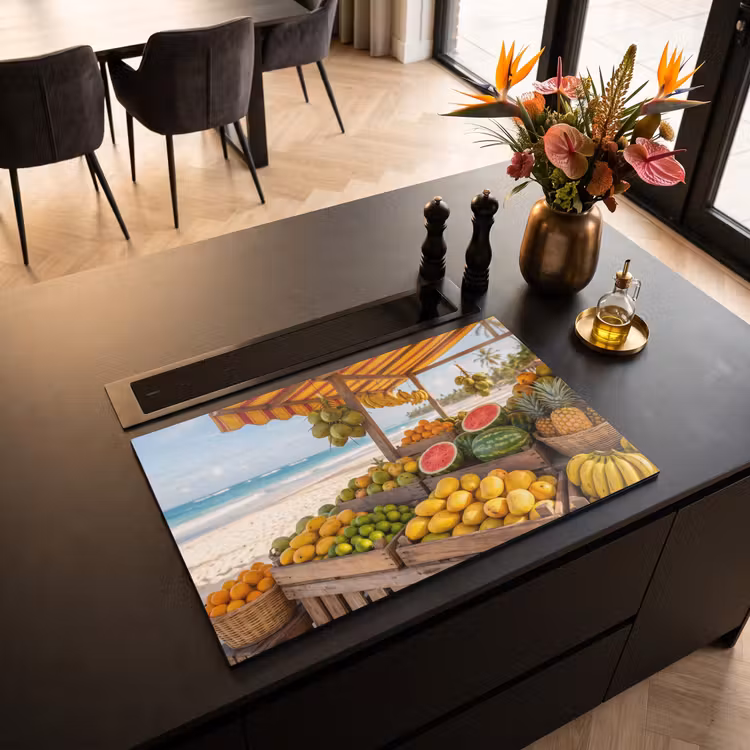 Induction Hob Cover - Fruit - Beach - Tropical - Fruit - Strand - Tropisch Inductie beschermer vinyl 3mm klein