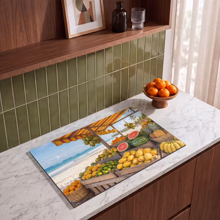 Induction Hob Cover - Fruit - Beach - Tropical - Fruit - Strand - Tropisch Inductie beschermer vinyl 3mm klein