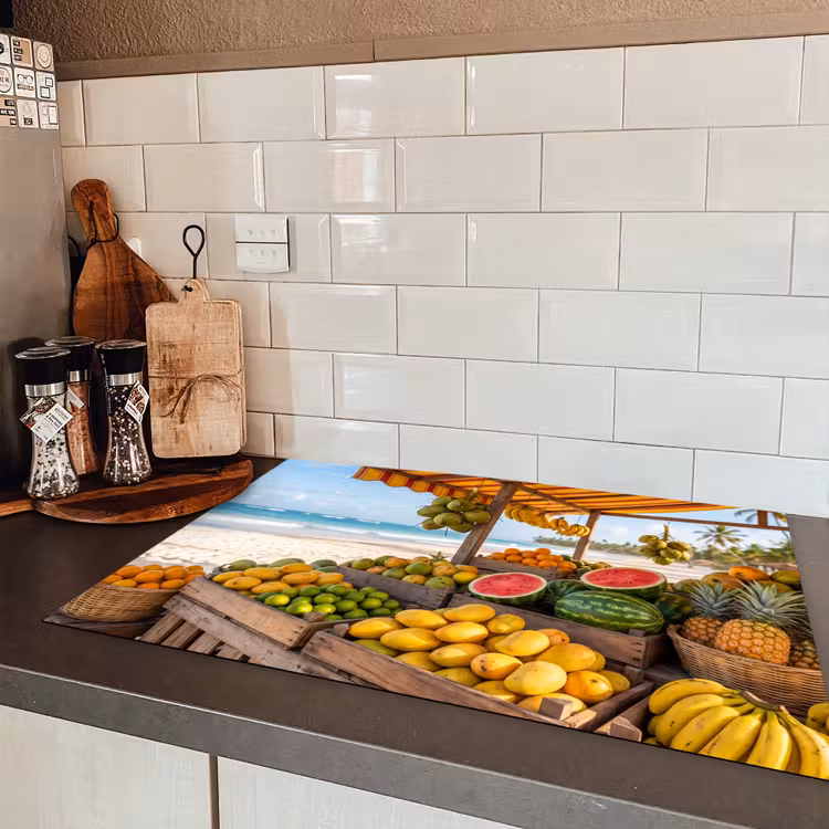 Induction Hob Cover - Fruit - Beach - Tropical - Fruit - Strand - Tropisch Inductie beschermer vinyl 3mm klein