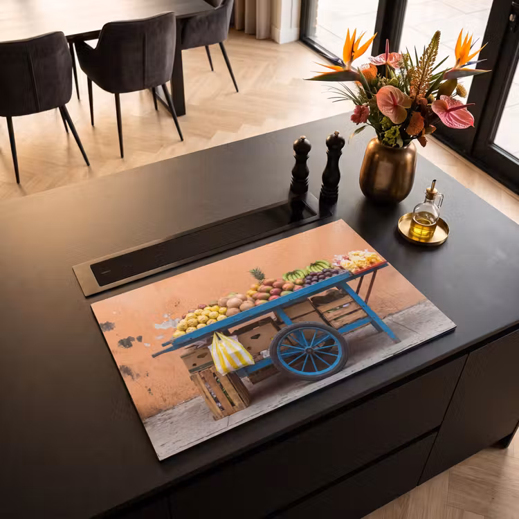 Induction Hob Cover - Fruit - Cart - Street - Fruit - Kar - Straat Inductie beschermer vinyl 3mm klein